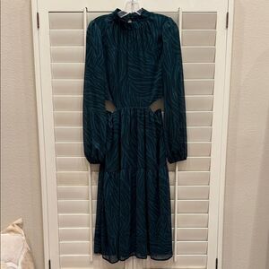 Chic Teal Zebra Print Long Sleeve Dress By Fourteenth Place